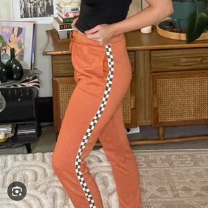 Dazey LA Orange Checkered Side Stripe Cotton Jogger Sweatpants
